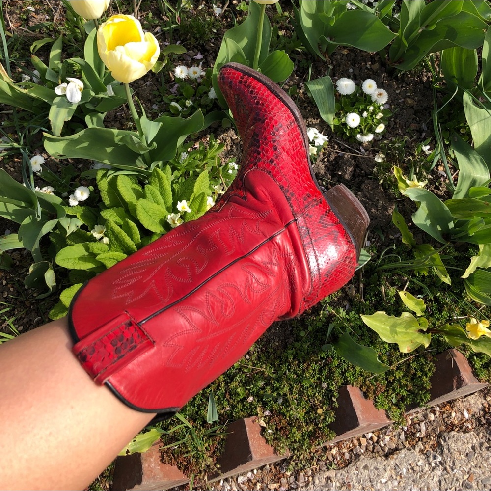 Red Python Cowboy Boots - Vintage - image 1